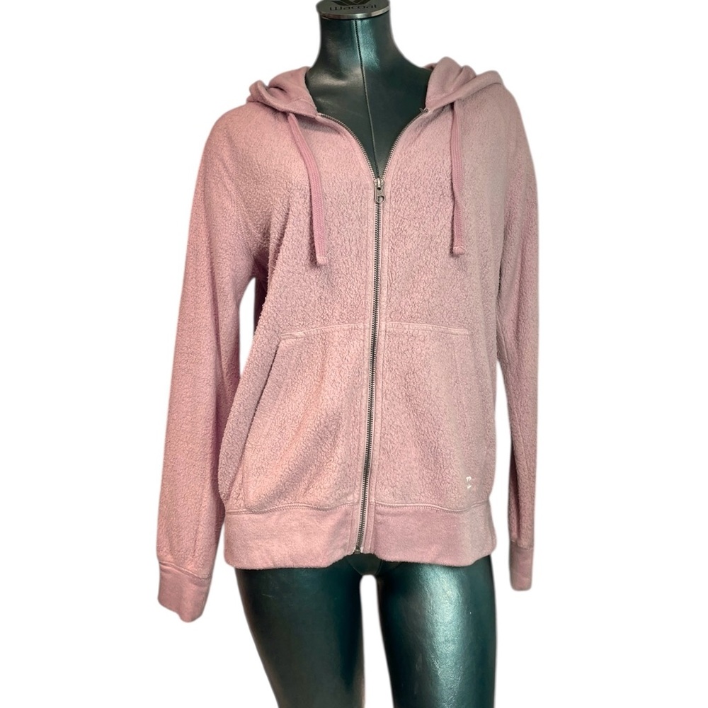 Billabong Soft Pale Zip Up Pink Hoodie Hooded Sweater Sherpa Teddy Sleeve